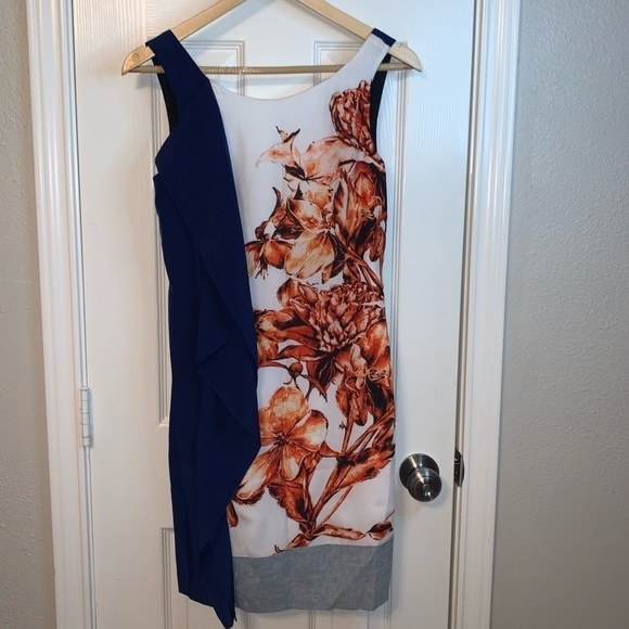 Sachin & Babi Orange Floral Print Ruffled Sleeveless Deep Back Dress Size 2 - Picture 2 of 6
